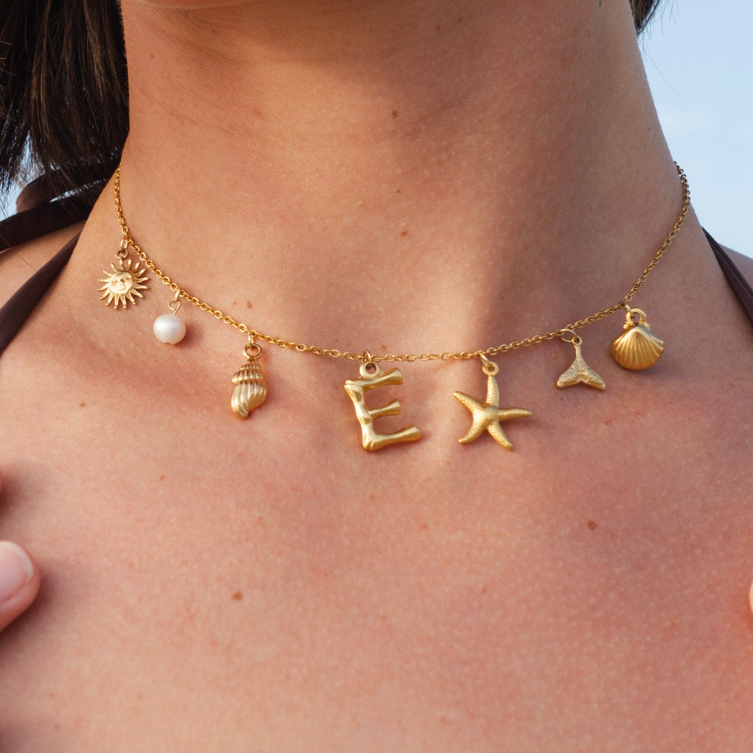 Beach Pearl Shell Letter Necklace