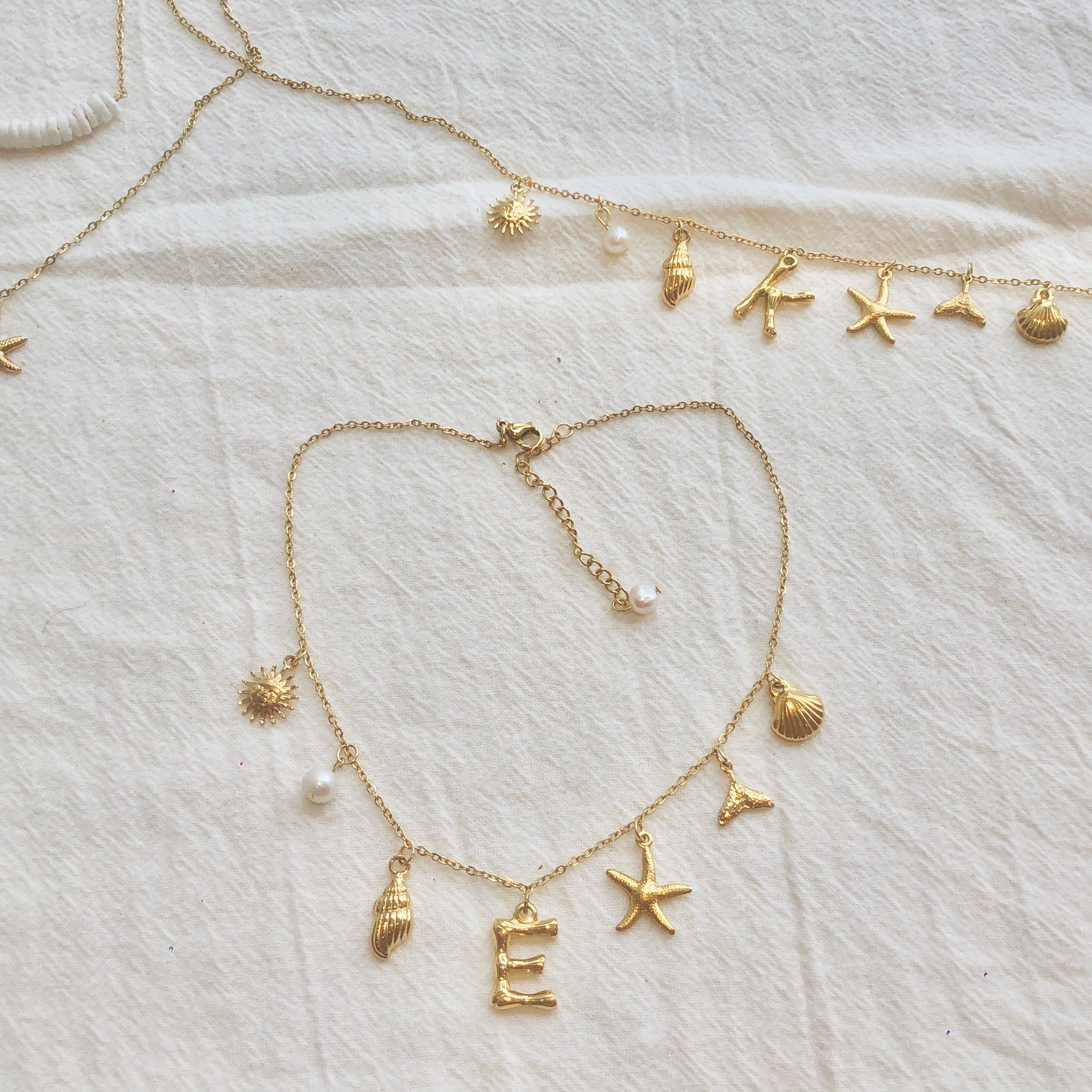Beach Pearl Shell Letter Necklace