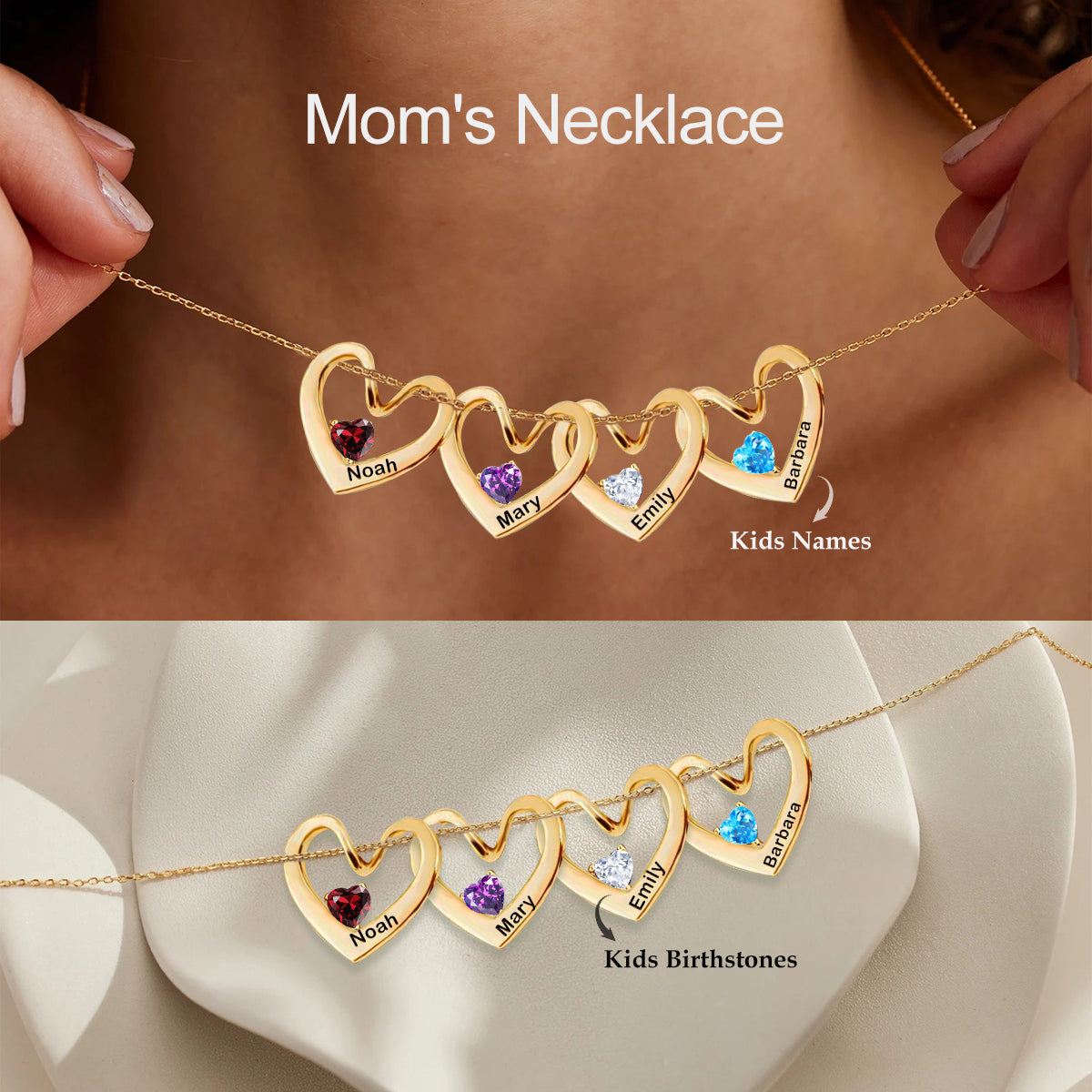 Personalized Heart Name Birthstone Necklace
