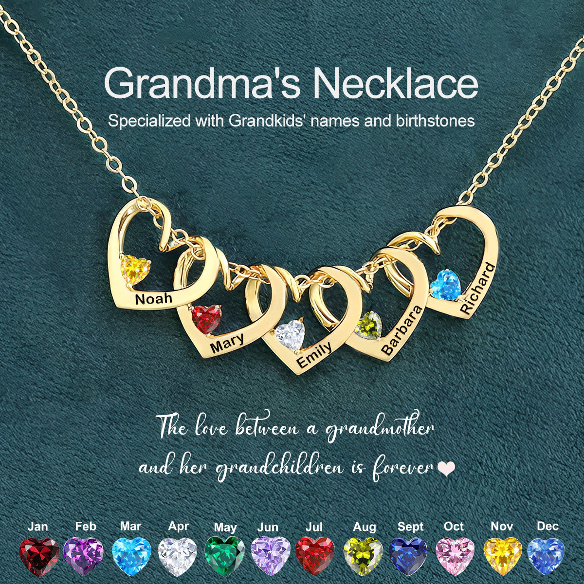 Personalized Heart Name Birthstone Necklace